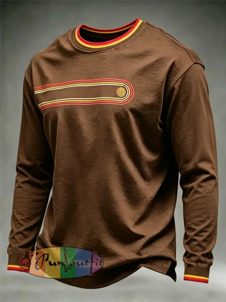 Men’s Retro long sleeve round neck T-shirt - Coffee · S