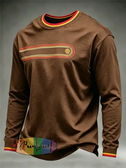 Men’s Retro long sleeve round neck T-shirt - Coffee · S