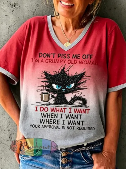 Women’s Grumy Old Women Printed Vintage Fashion Loose Short Sleeve T-Shirt - Red · S