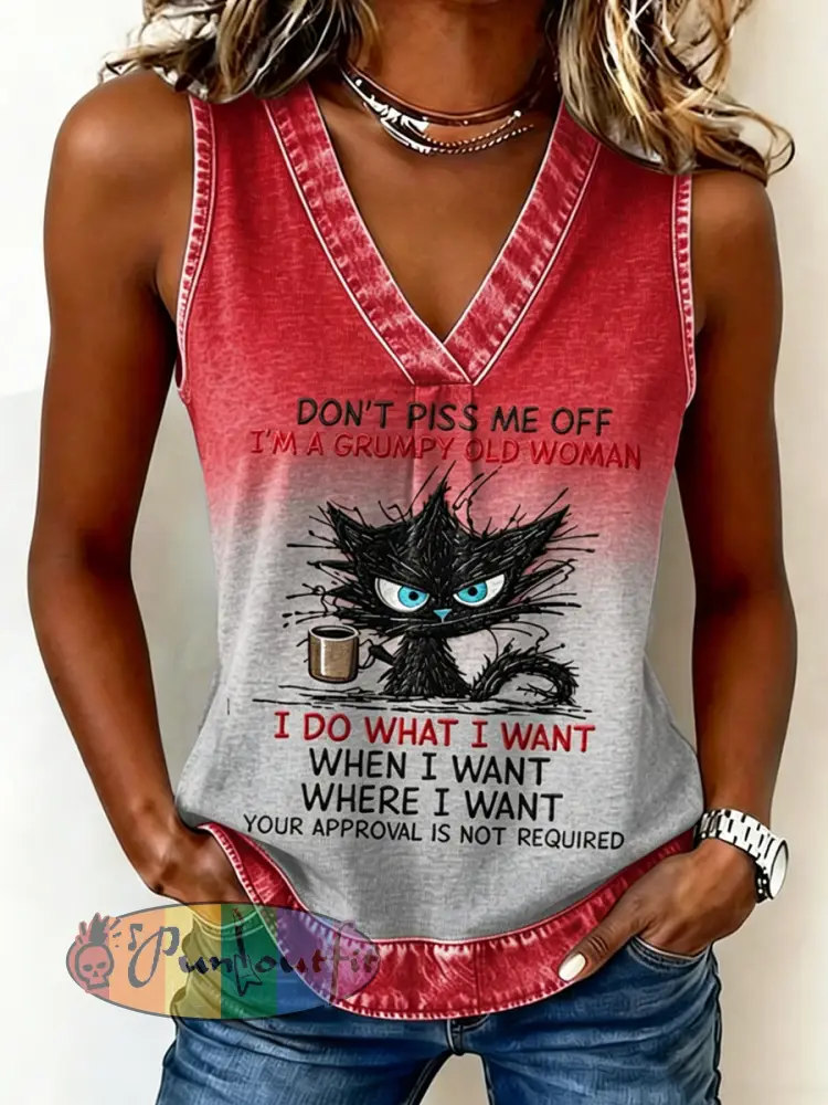 Women’s Grumy Old Women V-Neck Tank Top - Red · S