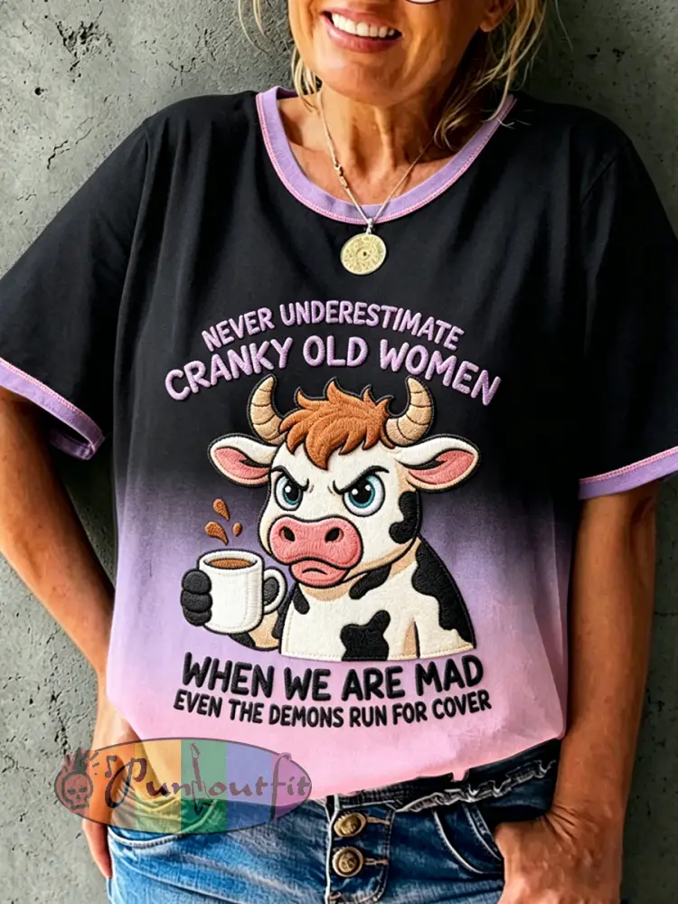 Women’s Grumy Old Women Printed Vintage Fashion Loose Short Sleeve T-Shirt - Pink · S