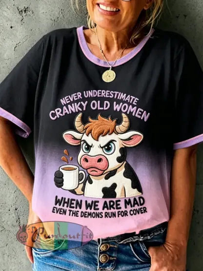 Women’s Grumy Old Women Printed Vintage Fashion Loose Short Sleeve T-Shirt - Pink · S