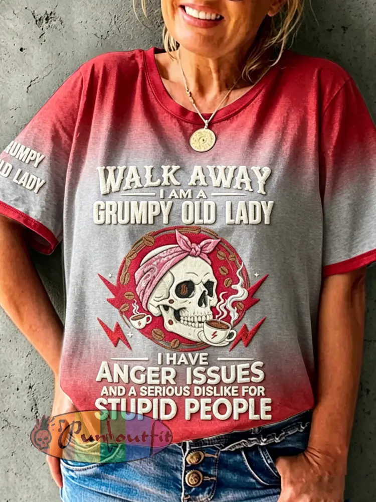 Women’s Grumy Old Women Printed Vintage Fashion Loose Short Sleeve T-Shirt - Red · S
