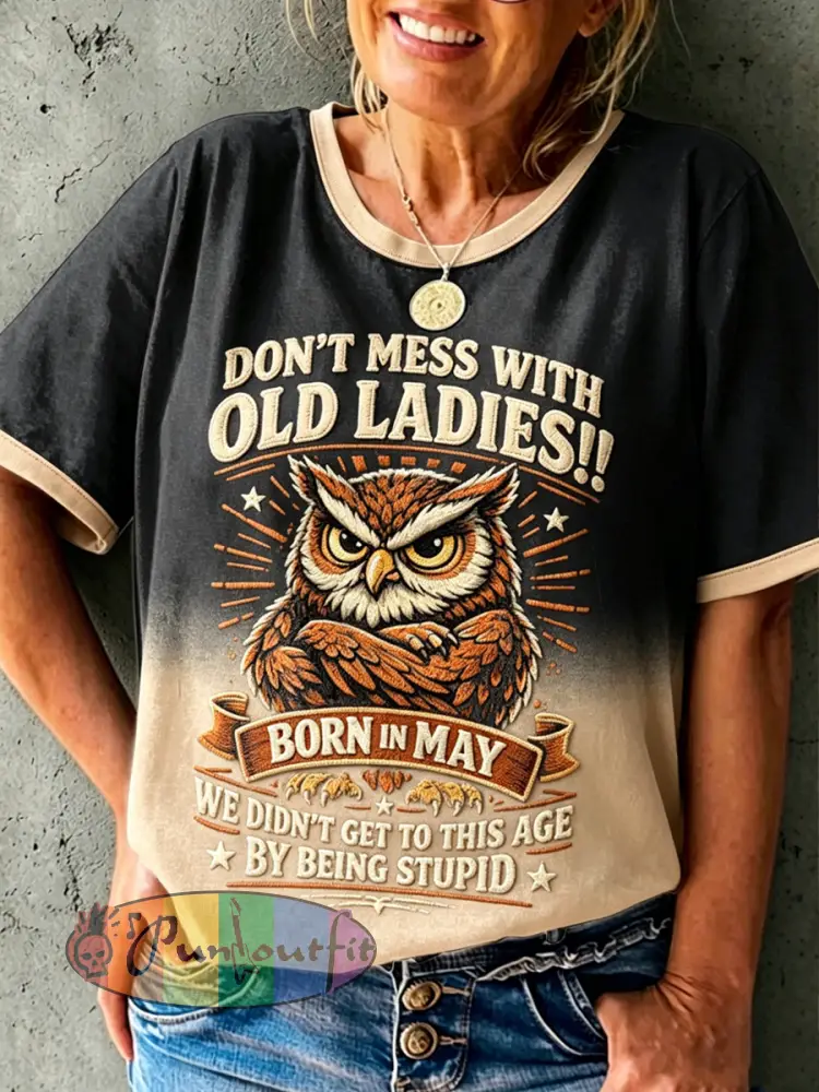 Women’s Grumy Old Women Printed Vintage Fashion Loose Short Sleeve T-Shirt - Apricot · S