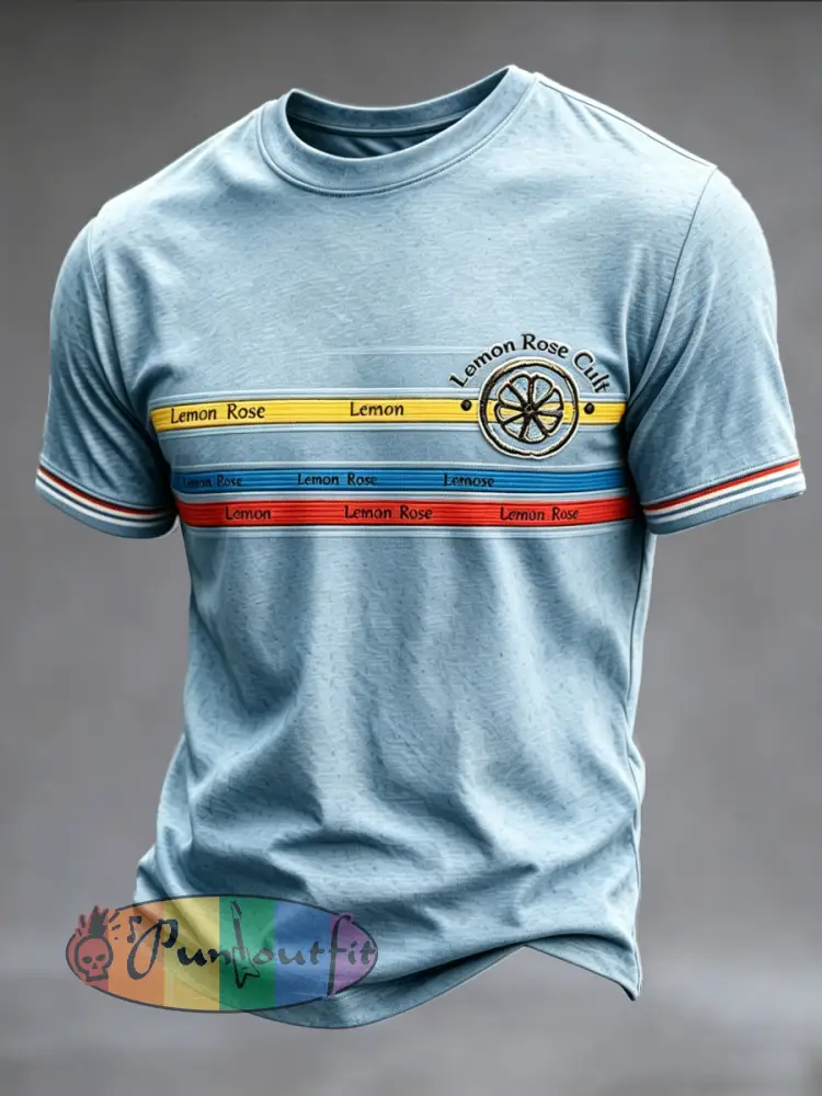 Men’s Blue The Stone Rose Stripe Print Casual T-shirt - Blue · S