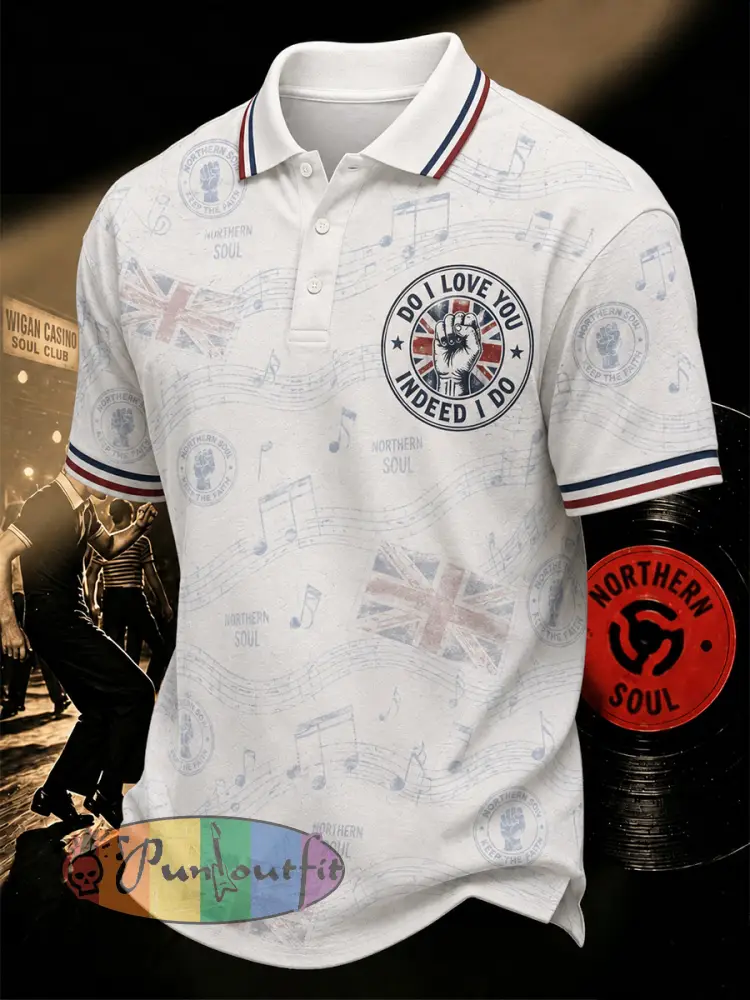 Men’s Retro Northern Soul Do I Love You Indeed I Do Print Casual Polo - White · S