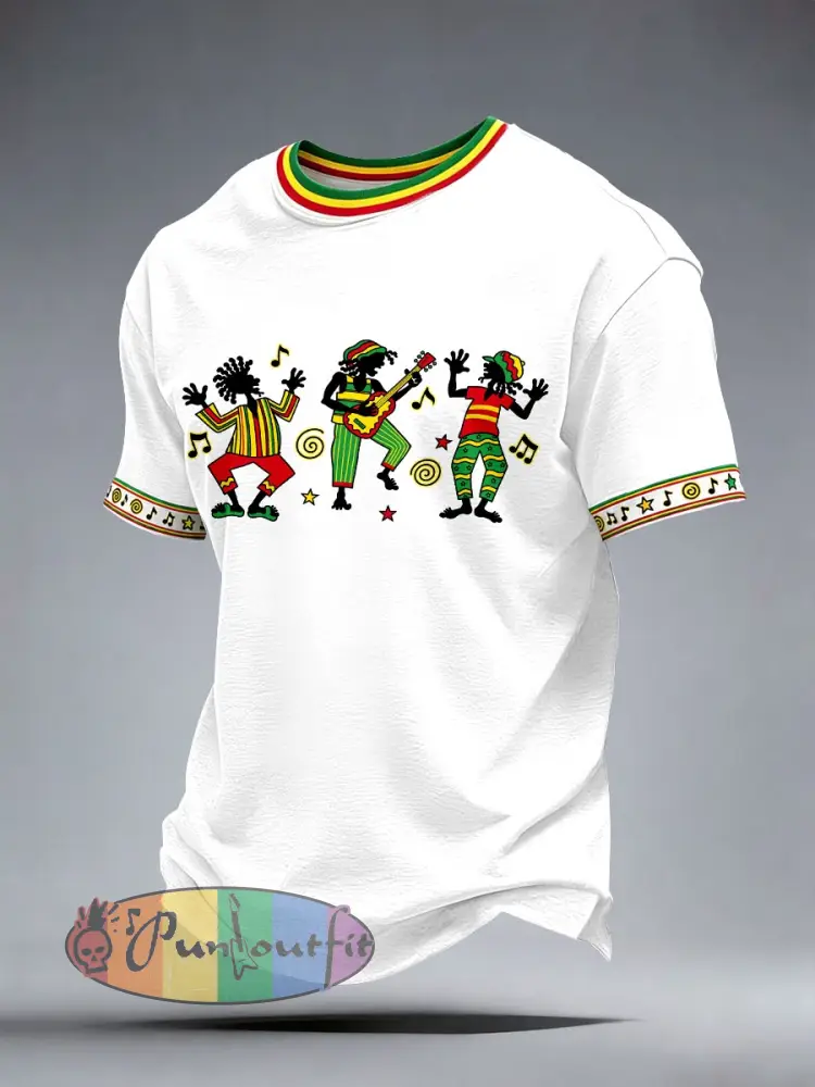 Men’s Reggae Music Art Print T-Shirt - White · S