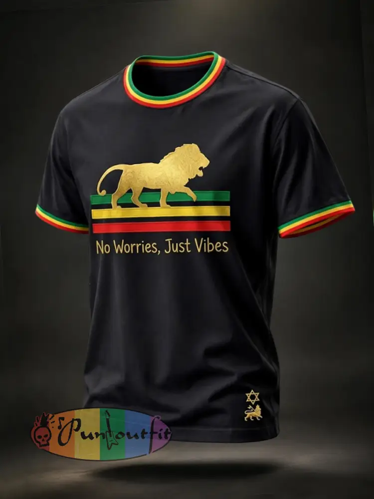 Men’s Retro “No Worries Just Vibes” Casual T-Shirt - Black · S