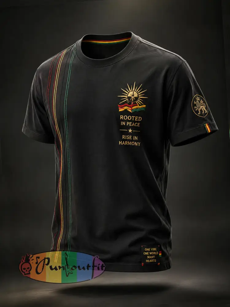 Men’s Retro “ROOTED IN PEACE” Casual T-Shirt - Black · S