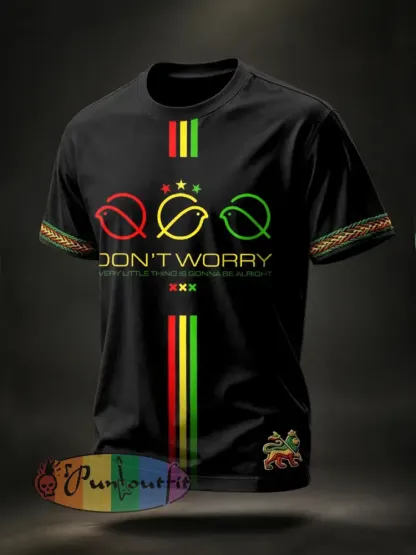 Men’s Retro Every Little Thing Is Gonna Be Alright Striped Casual T-Shirt - Black · S