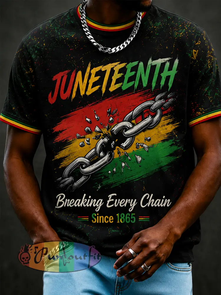 Men’s Juneteenth Breaking Every Chain Since 1865 Print Tee - Black · S