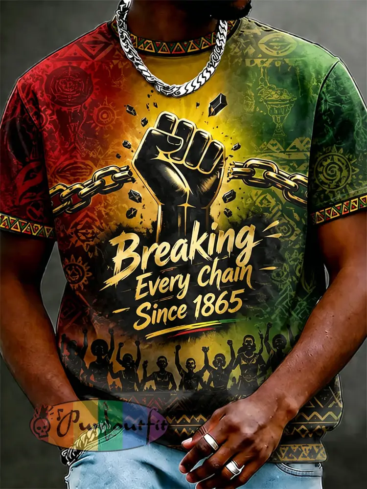 Men’s Juneteenth Breaking Every Chain Since 1865 Print Casual Tee - Mixed Color · S