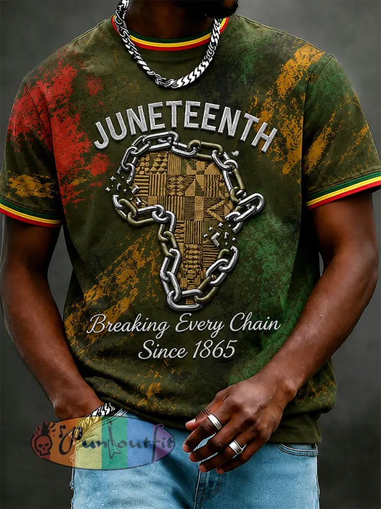 Men’s Juneteenth Breaking Every Chain Since 1865 Print Casual Tee - Mixed Color · S