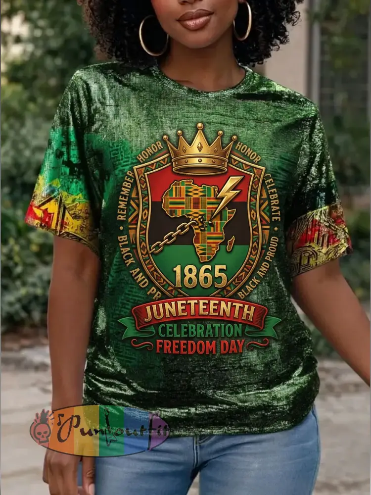 Women’s Juneteenth Celebration Freedom Day Short-sleeved T-shirt - Green · S