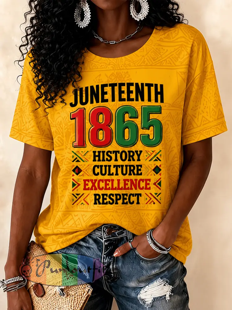Women’s Juneteenth Print Casual Tee - Yellow · S