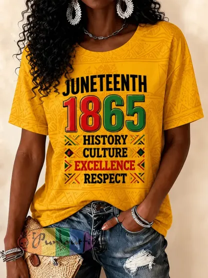 Women’s Juneteenth Print Casual Tee - Yellow · S