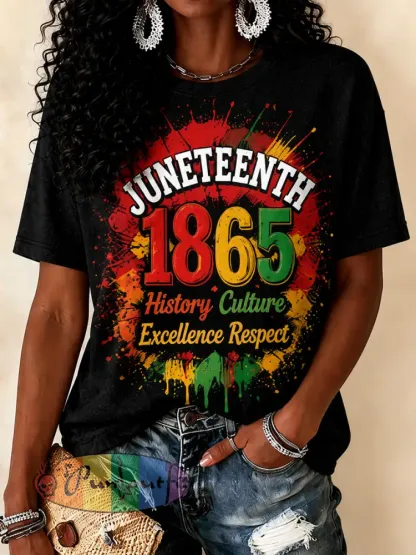 Women’s Juneteenth Print Casual Tee - Black · S