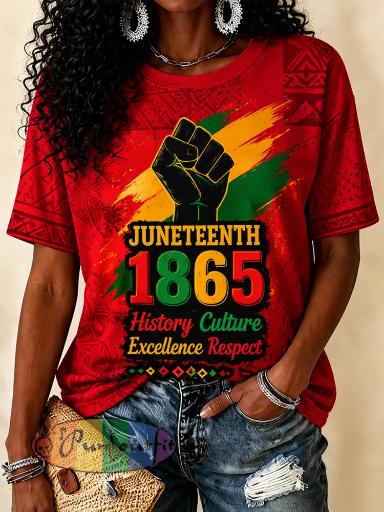 Women’s Juneteenth Print Casual Tee - Red · S