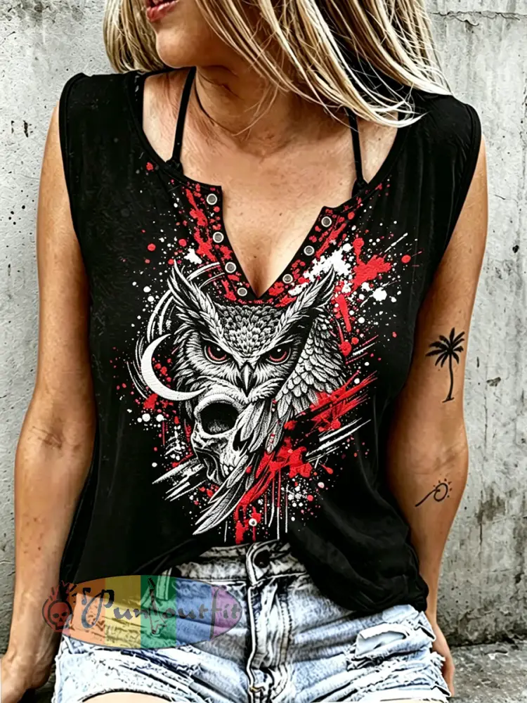 Women’s Retro Animal Print Sleeveless Tank Top - Black · S