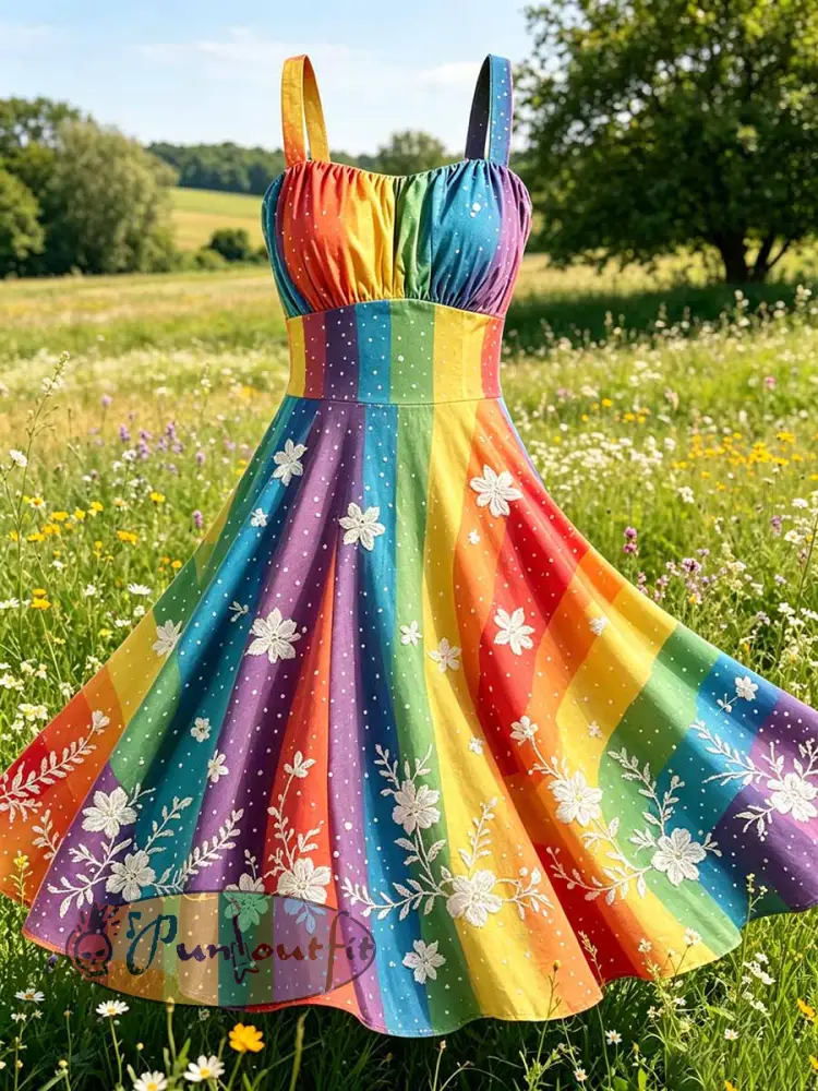 Women’s Rainbow Art Pattern Print Dress - As picture · S