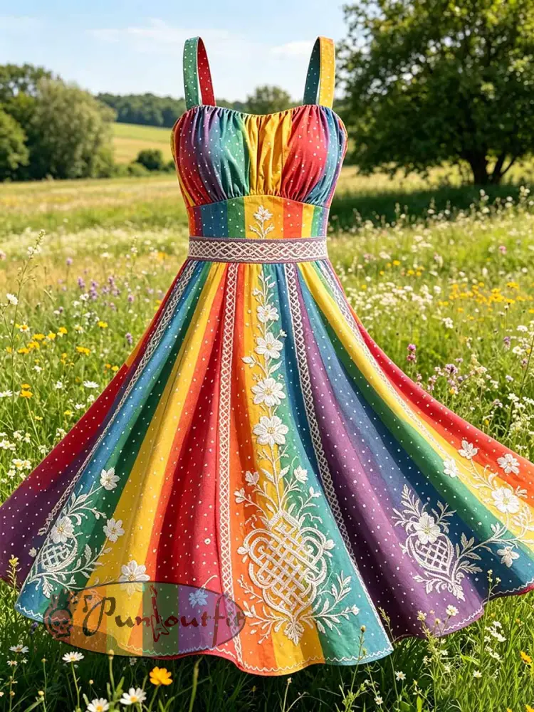 Women’s Rainbow Art Pattern Print Dress - As picture · S