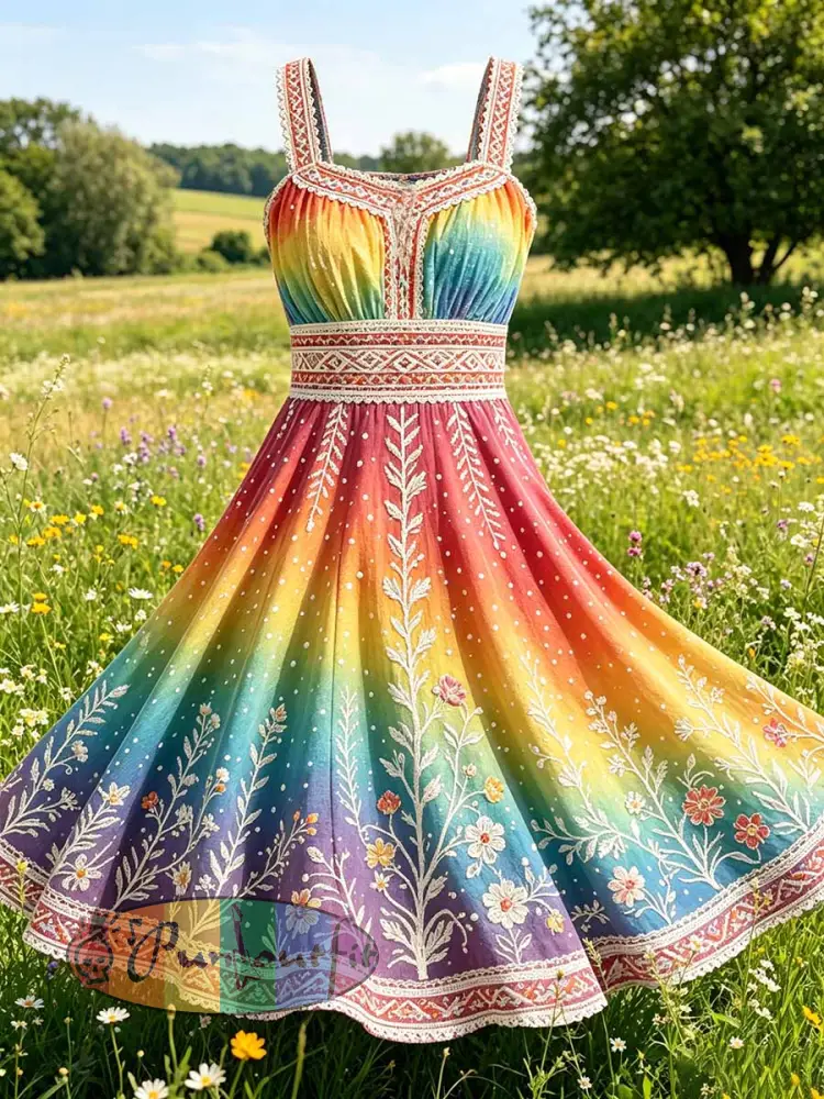 Women’s Rainbow Art Pattern Print Dress - As picture · S