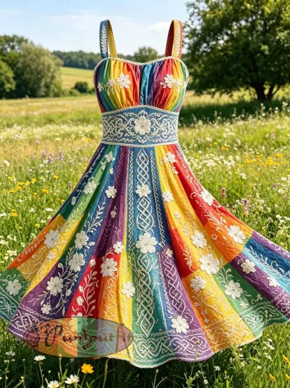 Women’s Rainbow Art Pattern Print Dress - As picture · S