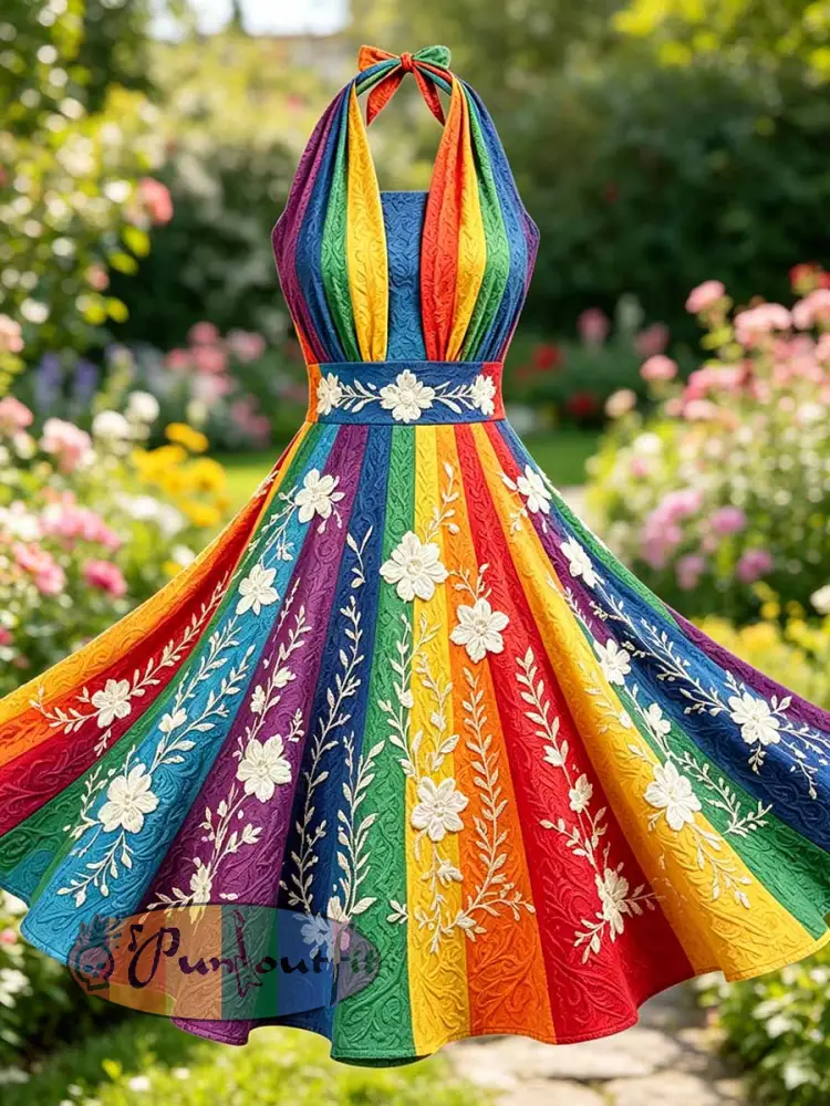 Women’s Rainbow Art Pattern Print Dress - As picture · S