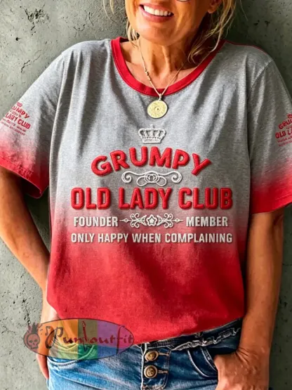 Women’s Grumpy Old Woman Printed Vintage Fashion Loose Short Sleeve T-Shirt - Red · S