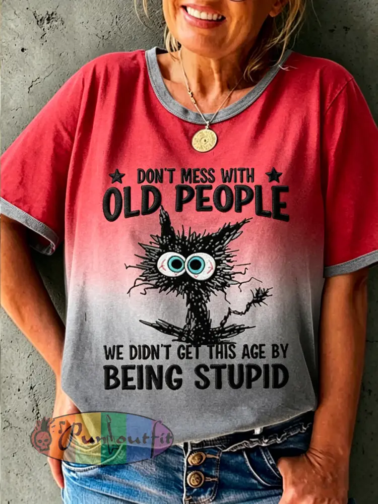 Women’s Grumpy Old Woman Printed Vintage Fashion Loose Short Sleeve T-Shirt - Red · S