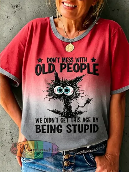 Women’s Grumpy Old Woman Printed Vintage Fashion Loose Short Sleeve T-Shirt - Red · S