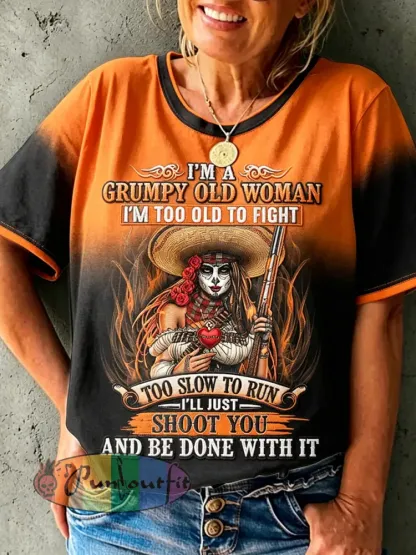 Women’s Grumpy Old Woman Printed Vintage Fashion Loose Short Sleeve T-Shirt - Red · S