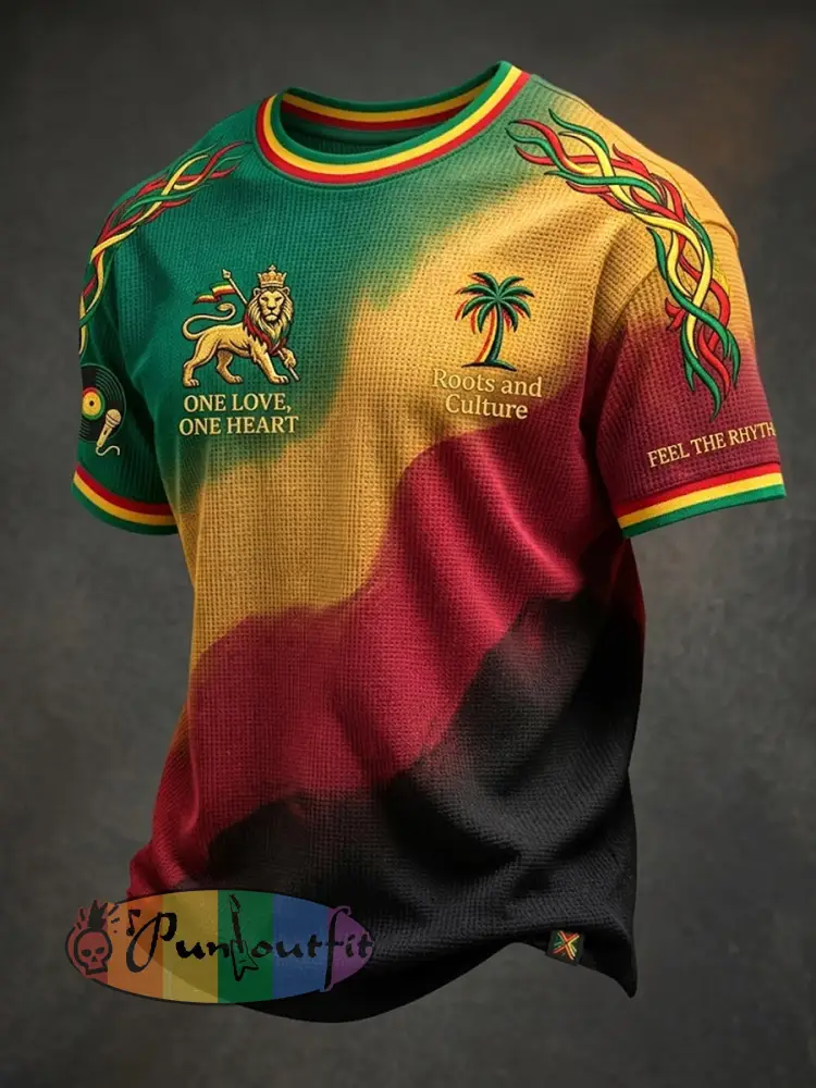 Retro Reggae Gradient Art Casual Waffle-Weave T-Shirt - As picture · S