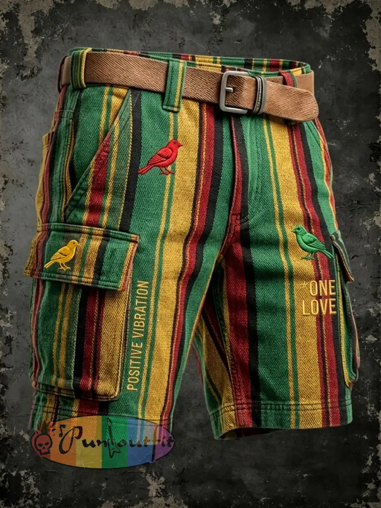 Vintage Reggae Striped Art Casual Work Shorts - As picture · S