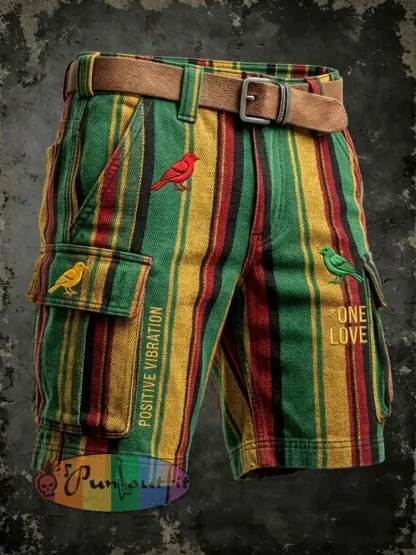 Vintage Reggae Striped Art Casual Work Shorts - As picture · S