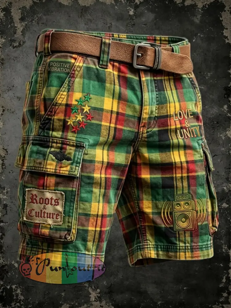 Retro Reggae Checkered Artistic Casual Work Shorts - As picture · S