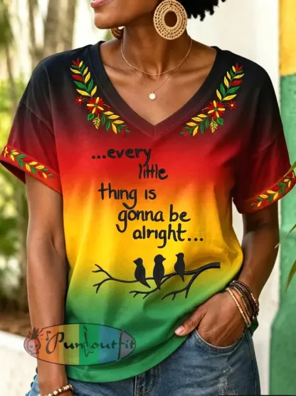 Women’s “Every Little Thing Is Gonna Be Alright” Casual V-Neck T-Shirt - As picture · S