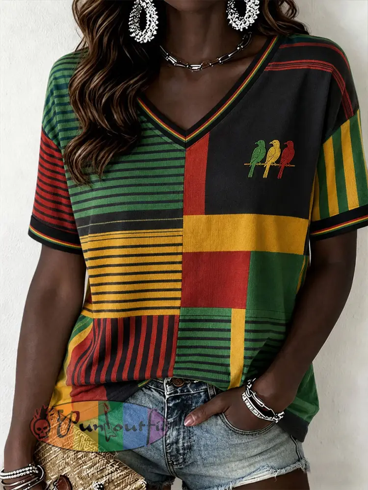 Women’s Reggae V-Neck T-Shirt - As picture · S