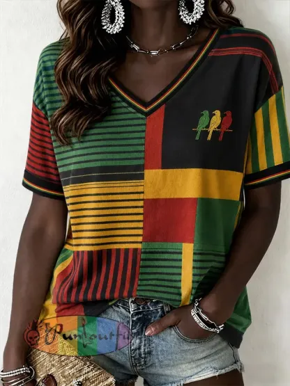 Women’s Reggae V-Neck T-Shirt - As picture · S
