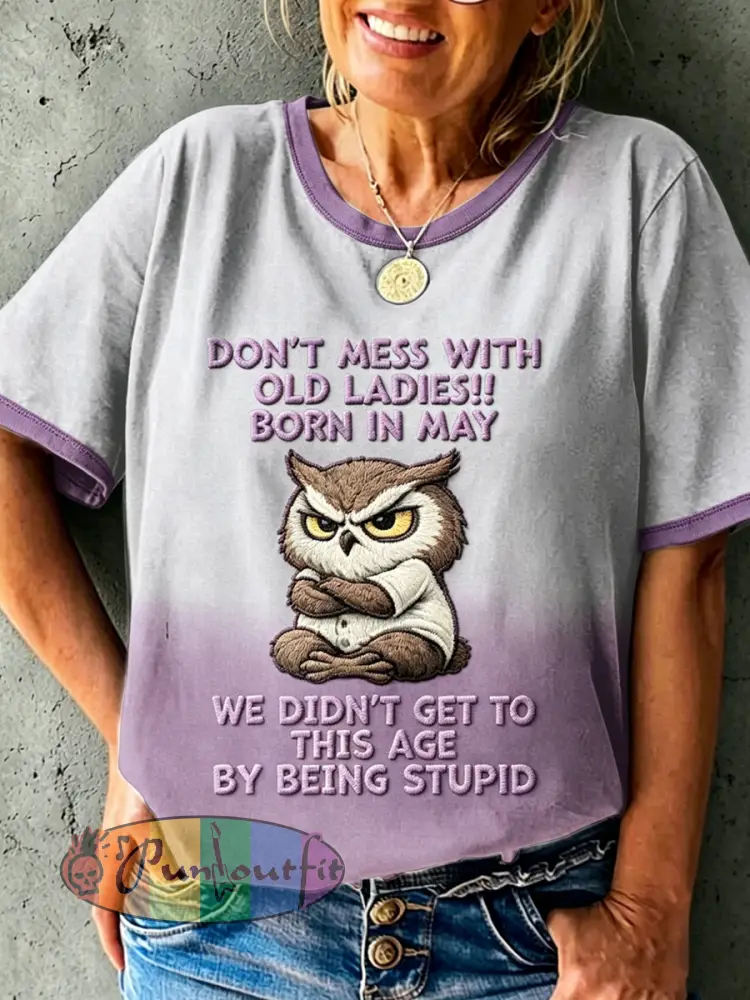 Women’s Grumpy Old Woman Printed Vintage Fashion Loose Short Sleeve T-Shirt - Light Purple · S