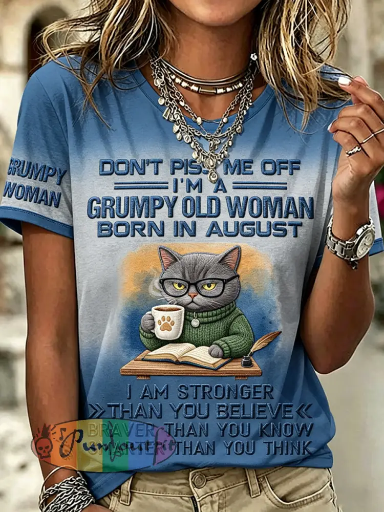 Women’s Grumpy Old Woman Printed Vintage Fashion Loose Short Sleeve T-Shirt - Blue · S