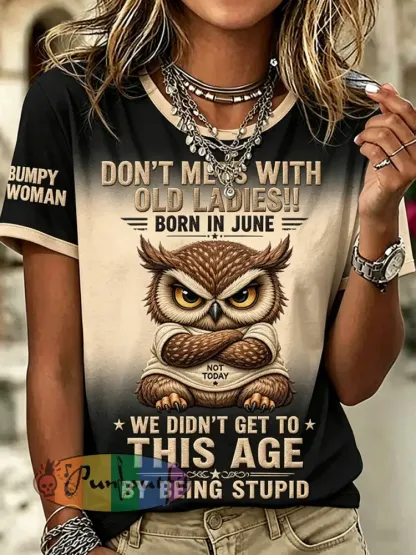 Women’s Grumpy Old Woman Printed Vintage Fashion Loose Short Sleeve T-Shirt - Apricot · S