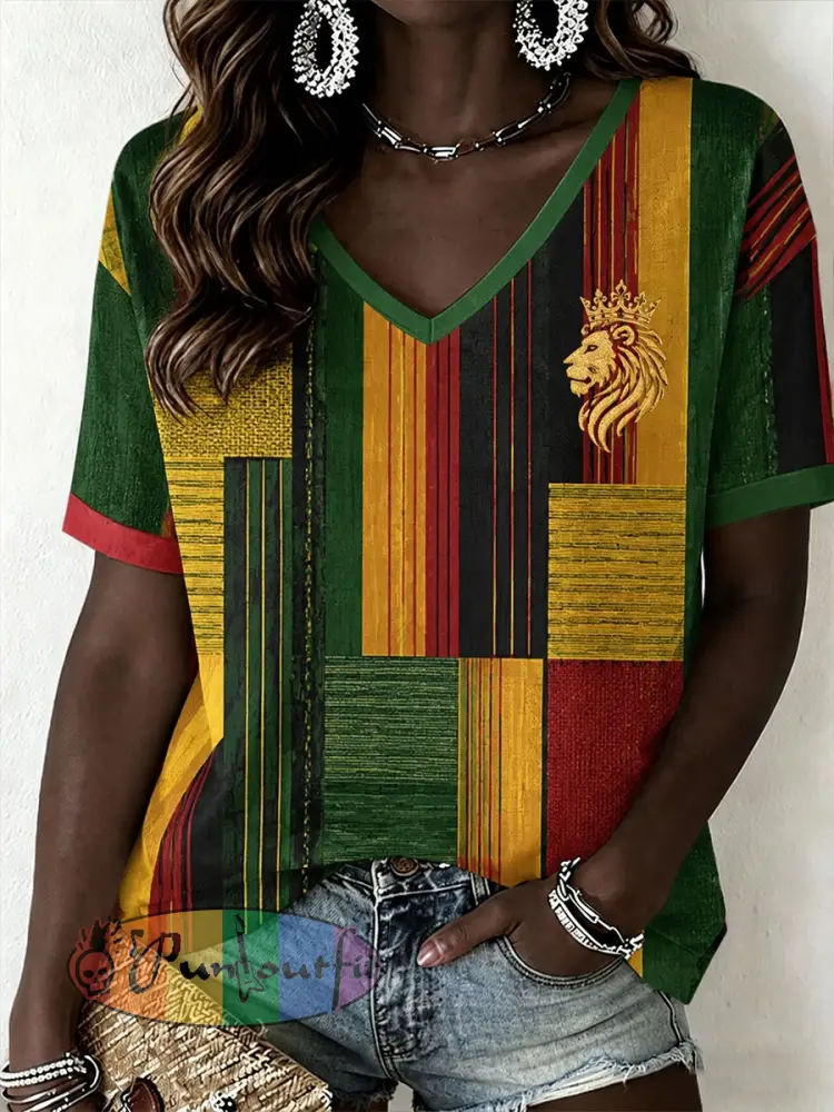 Women’s Reggae V-Neck T-Shirt - As picture · S