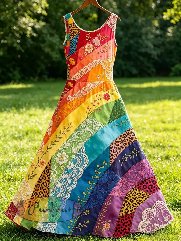 Women’s Rainbow Art Printed Casual Dress - As picture · S
