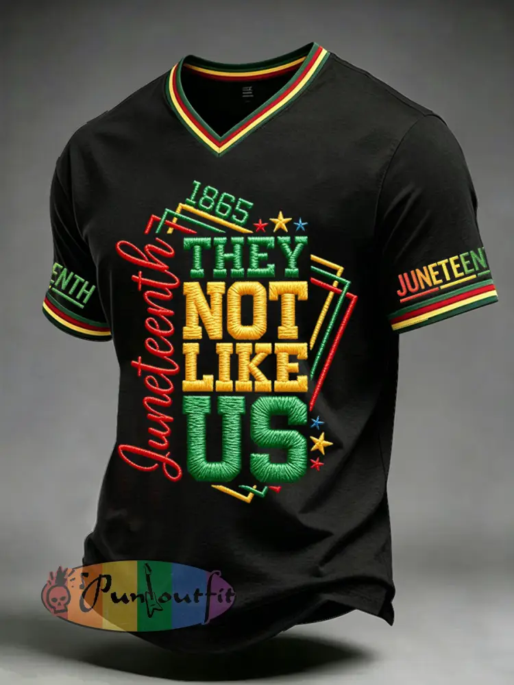 Men’s Juneteenth They Not Like Us Since 1865 Print Casual V-Neck Tee - Black · S