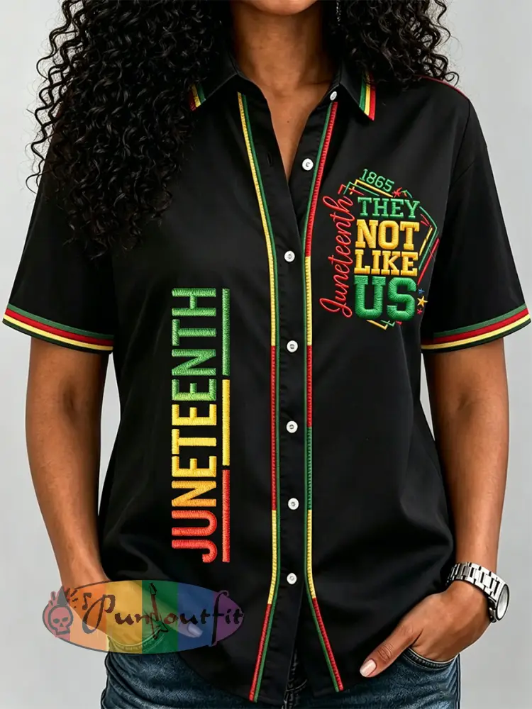Women’s Juneteenth They Not Like Us Since 1865 Print Casual Shirt - Black · S