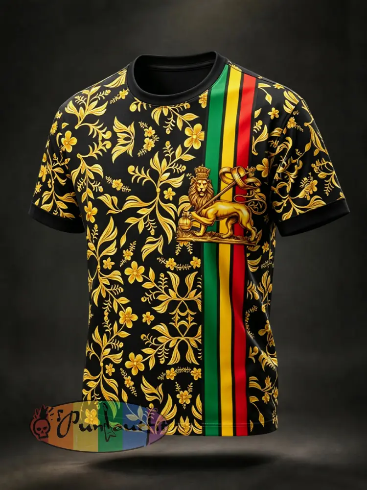 Retro Reggae Fan Patterned Casual T-Shirt - As picture · S