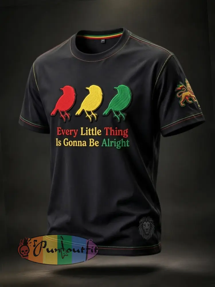 Men’s Retro Reggae “Every Little Thing Is Gonna Be Alright” Casual T-Shirt - As picture · S
