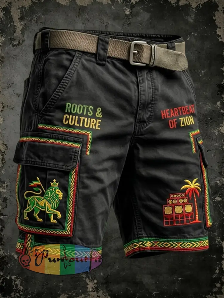 Men’s Retro Reggae-Inspired Casual Work Shorts - As picture · S