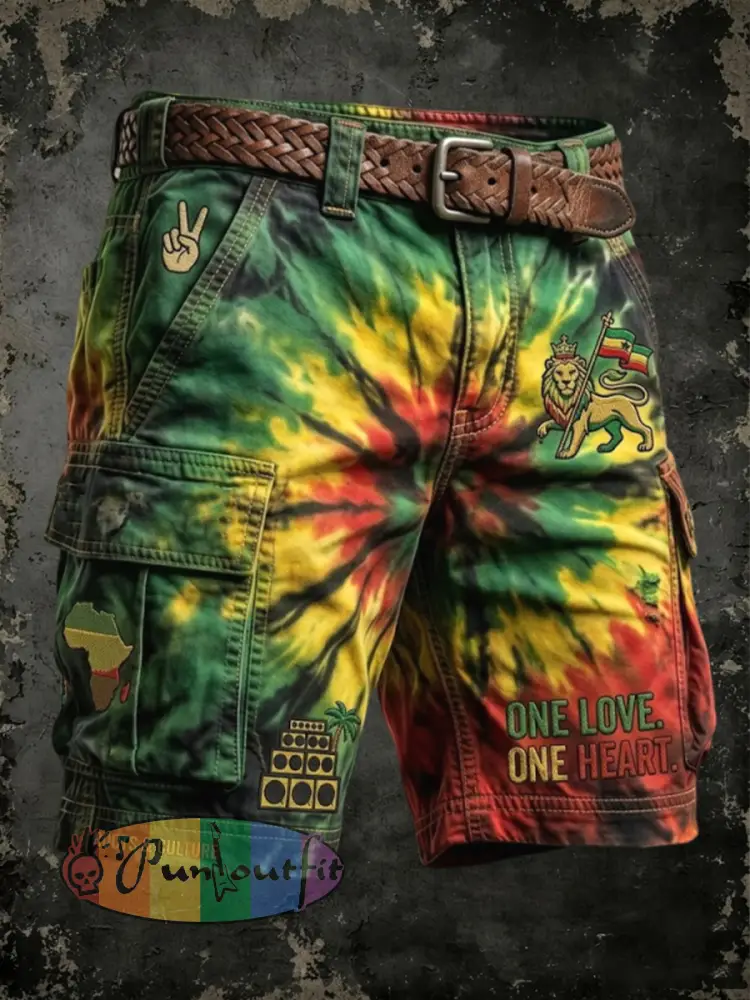 Men’s Retro Reggae Tie-Dye Casual Work Shorts - As picture · S